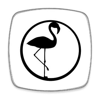 black circle round logo silhouette outline flamingo - Square fridge magnet - white - Front