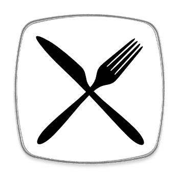 logo kreuz x gabel messer besteck essen gehen hung - Viereckiger Kühlschrankmagnet - Weiß - Vorne