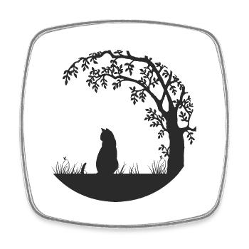 Cat under the tree - cute gift - Square fridge magnet - white - Front