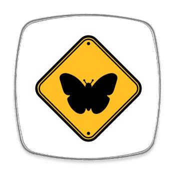 butterfly caution caution note shield zone - Square fridge magnet - white - Front