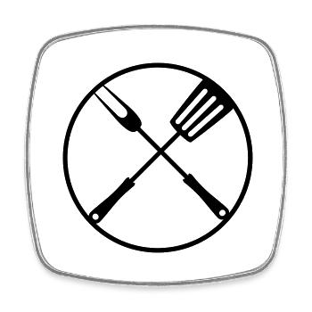 rund koch grillen kreis logo essen grillgabel pfan - Viereckiger Kühlschrankmagnet - Weiß - Vorne