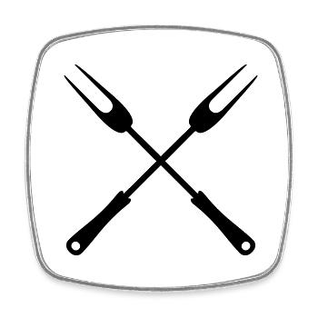 logo 2 grill forks çberkreuz barbecue tongs grill g - Square fridge magnet - white - Front