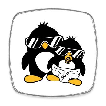 pingouin père fils fille bébé enfant sucette win - Magnet carré - blanc - Devant