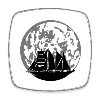 Moon silhouette sailing ship - Square fridge magnet - white - Front