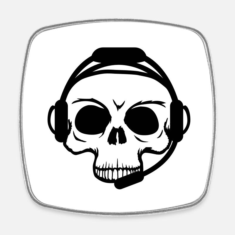 skull headset headphones skull skeleton dead death - Square fridge magnet - white