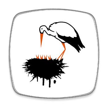 Cigogne et son nid avec des graffitis de progéniture - Magnet carré - blanc - Devant