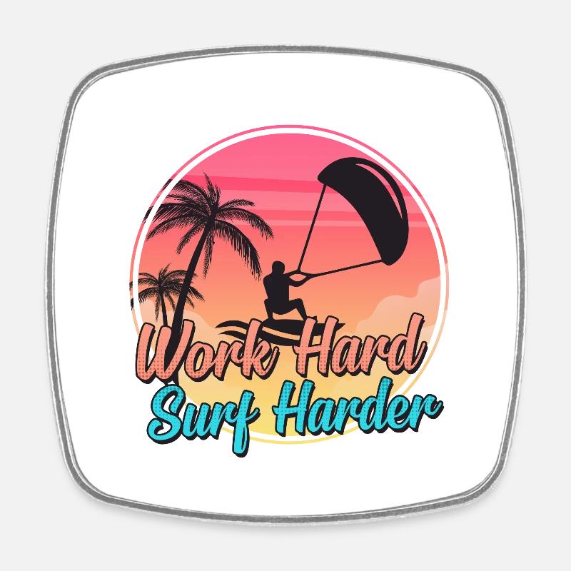 Travailler dur Surf Harder: Kite Kiteboard Kiteboarding - Magnet carré - blanc