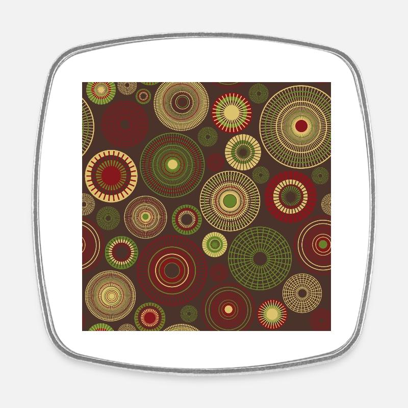 green and light yellow circles on dark brown - Square fridge magnet - white