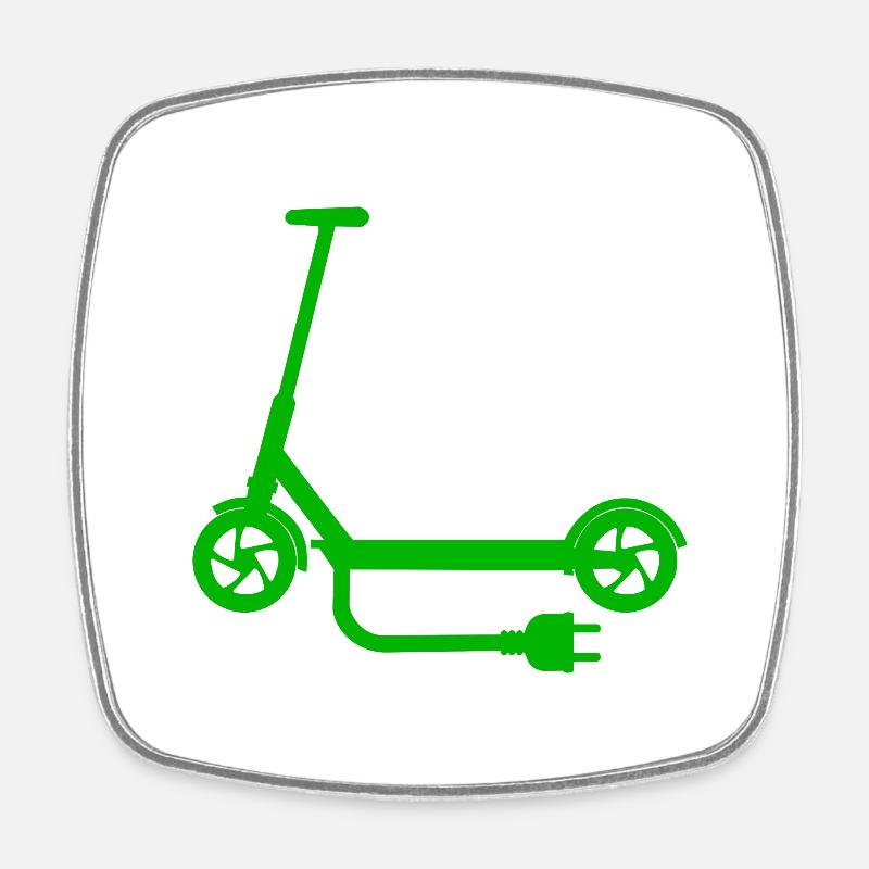 Tretroller E-Scooter Elektroroller Grün Stecker - Viereckiger Kühlschrankmagnet - Weiß