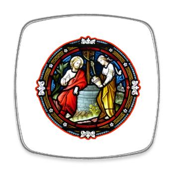 stained glass window at the fountain - Square fridge magnet - white - Front