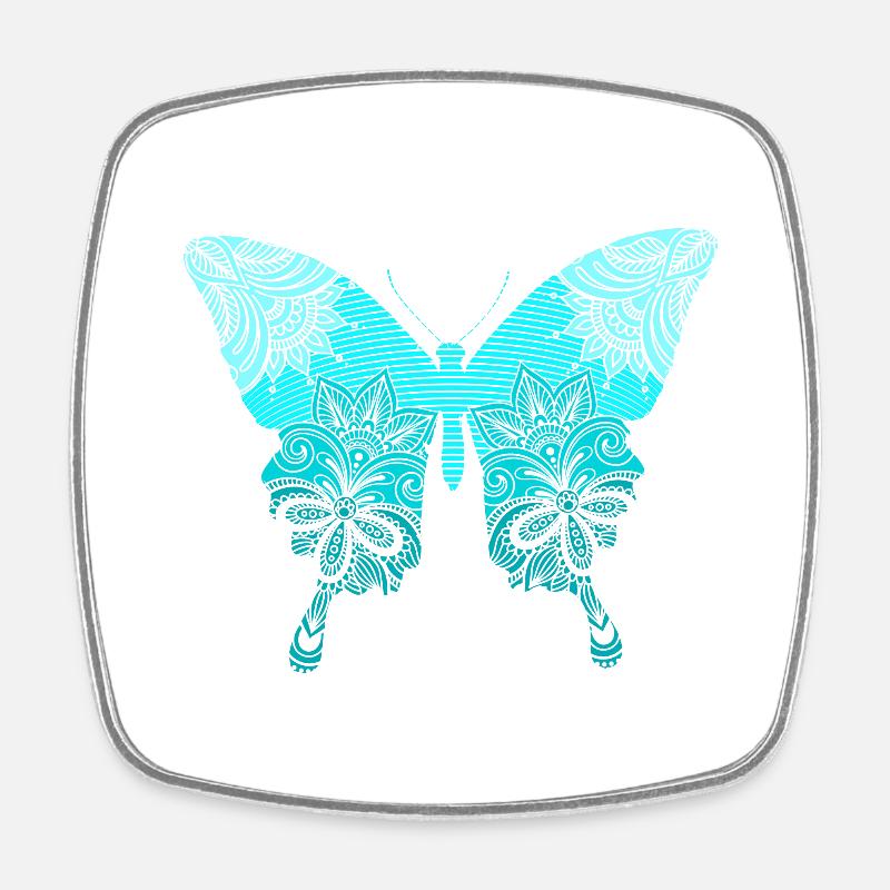 Papillon papillon mandala bleu - Magnet carré - blanc
