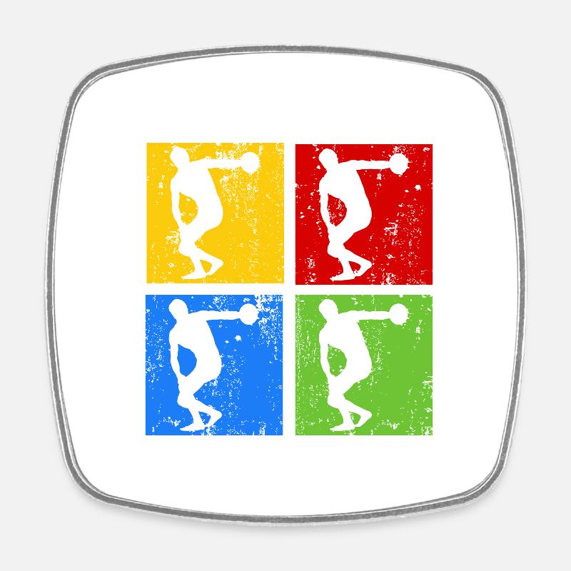 Diskuswurf Diskuswerfen Pop Art Retro Silhouette - Viereckiger Kühlschrankmagnet - Weiß