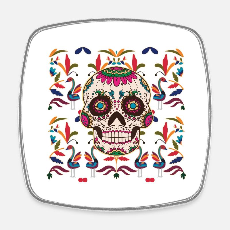 Skull Sugar Skull Mexico Pattern, Day of the Dead - Square fridge magnet - white
