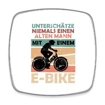 Alter Mann mit E-Bike Fahrrad Fahrradfahrer - Viereckiger Kühlschrankmagnet - Weiß - Vorne