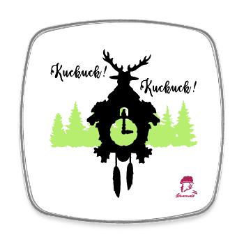 Kuckuck...Kuckuck... Kuckucksuhr mit Hirschgeweih - Viereckiger Kühlschrankmagnet - Weiß - Vorne