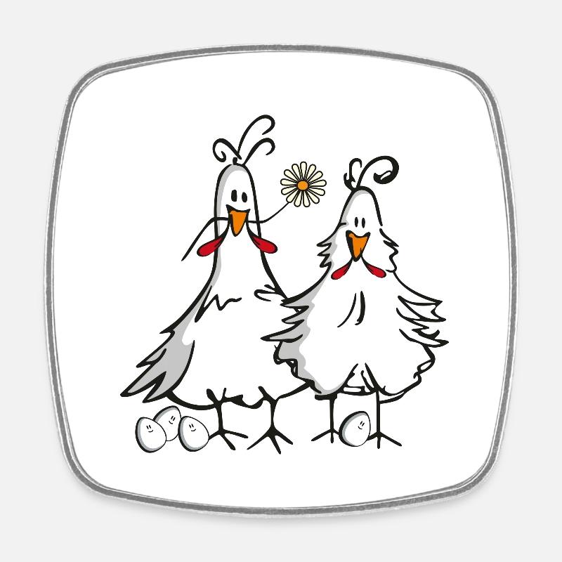Rooster and Hen - Square fridge magnet - white