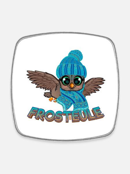 Frosteule Eule Frostbeule Herbst Winter - Viereckiger Kühlschrankmagnet - Weiß