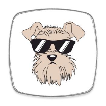 Cooler Schnauzer mit Sonnenbrille - Viereckiger Kühlschrankmagnet - Weiß - Vorne