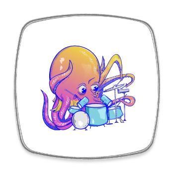 Oktopus spielt Schlagzeug - Viereckiger Kühlschrankmagnet - Weiß - Vorne