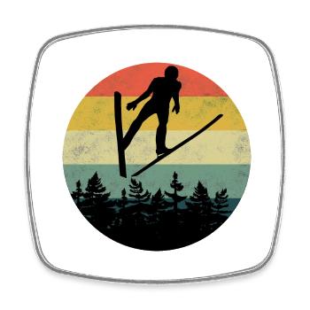 Skispringen Retro Wintersport Skispringer Skiflieg - Viereckiger Kühlschrankmagnet - Weiß - Vorne
