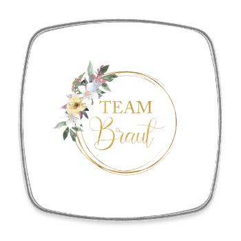 Team Braut! Blumen Kranz personalisierbar - Viereckiger Kühlschrankmagnet - Weiß - Vorne