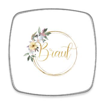 Team Braut! Blumen Kranz personalisierbar - Viereckiger Kühlschrankmagnet - Weiß - Vorne