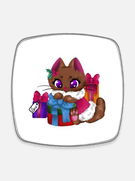 Present Cat🎁🐱 - Square fridge magnet - white