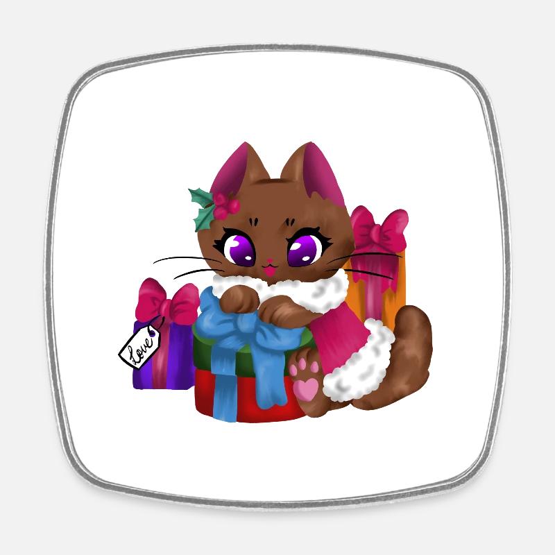 Chat🎁🐱 présent - Magnet carré - blanc