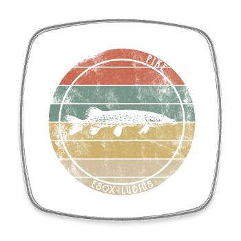 Hecht Raubfisch Retro Vintage - Viereckiger Kühlschrankmagnet - Weiß - Vorne