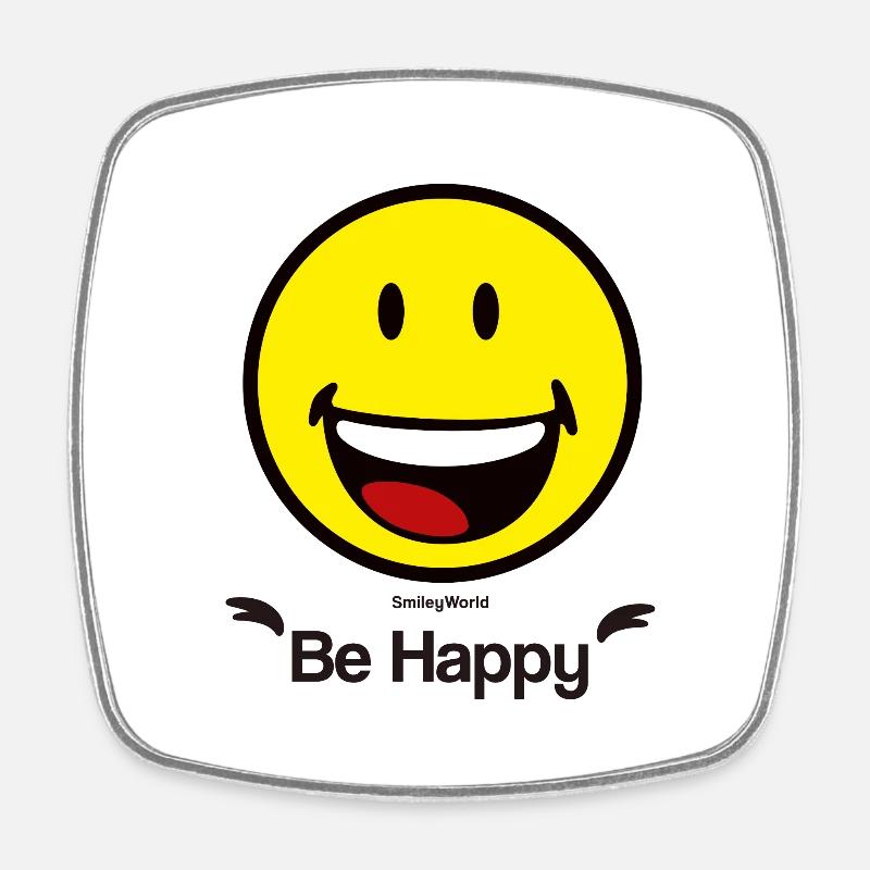 SmileyWorld "Be happy" - Square fridge magnet - white