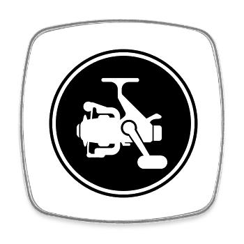 Icône du symbole du moulinet de pêche - Magnet carré - blanc - Devant