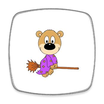 TEDDYBÄR - BÄR - HEXE - HEXENBESEN - KIND - BABY - Viereckiger Kühlschrankmagnet - Weiß - Vorne