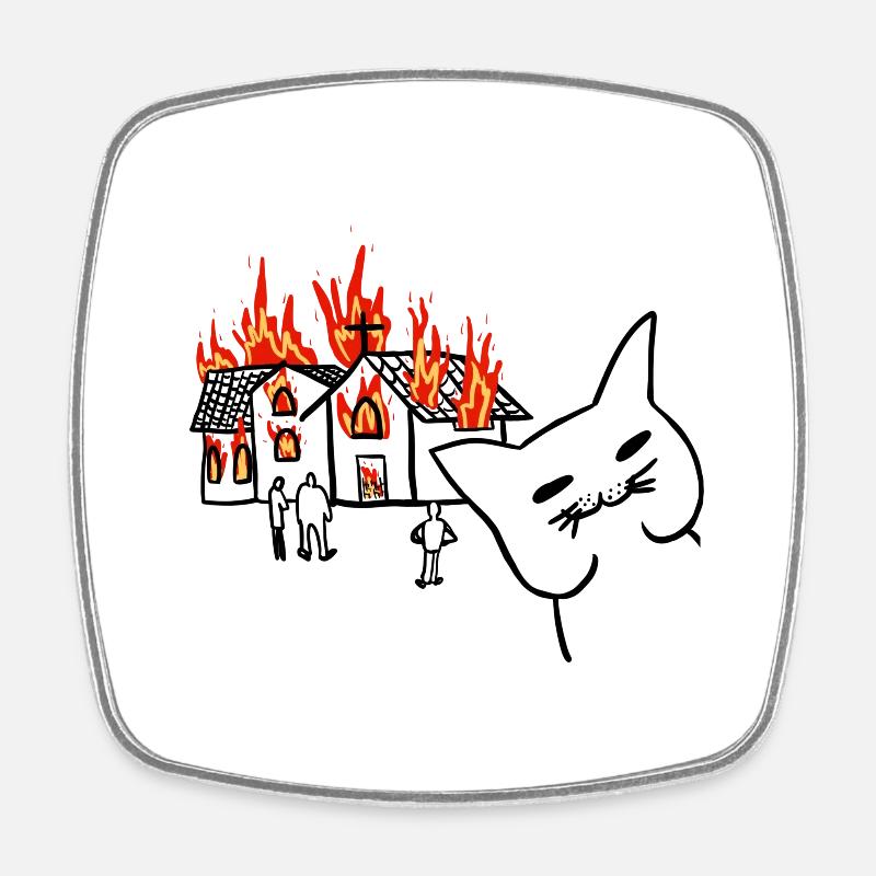 CHAT BRÛLANT UNE ÉGLISE - Magnet carré - blanc