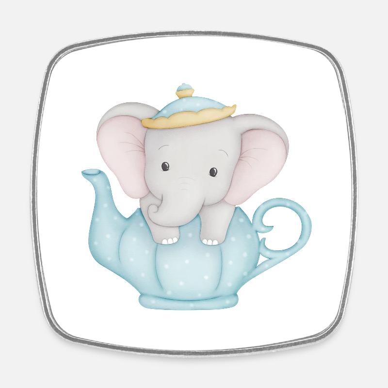 mignon éléphant dans une théière - Magnet carré - blanc