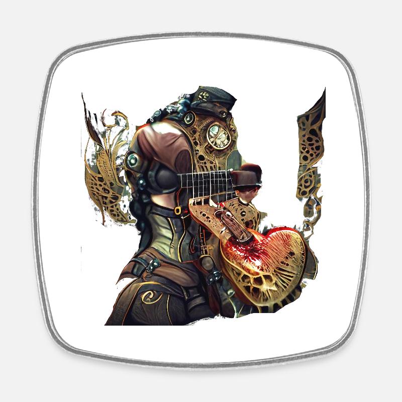 steampunk guitar robot - Viereckiger Kühlschrankmagnet - Weiß