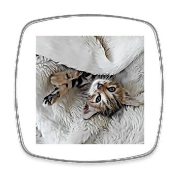 Cute little kitten lying upside down on the back - Square fridge magnet - white - Front