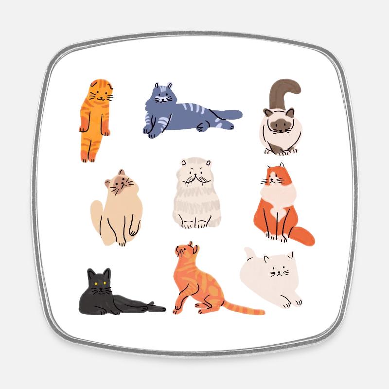 Chats - Magnet carré - blanc