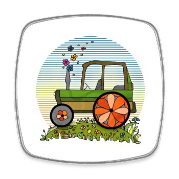Tracteur - Magnet carré - blanc - Devant