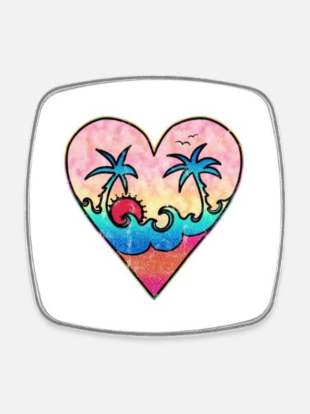 Meer, Strand, Sonne, Herz, Wellen, Sommer, Surfen - Viereckiger Kühlschrankmagnet - Weiß