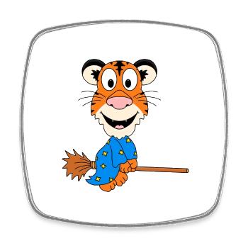 TIGER - HEXE - HEXENBESEN - TIER - KIND - BABY - Viereckiger Kühlschrankmagnet - Weiß - Vorne