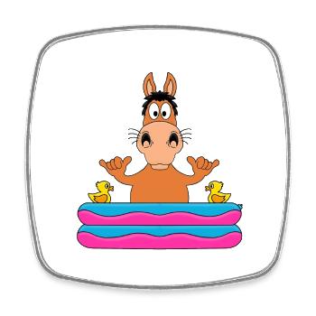 PFERD - PONY - POOL - PLANSCHBECKEN - TIER - FUN - Viereckiger Kühlschrankmagnet - Weiß - Vorne