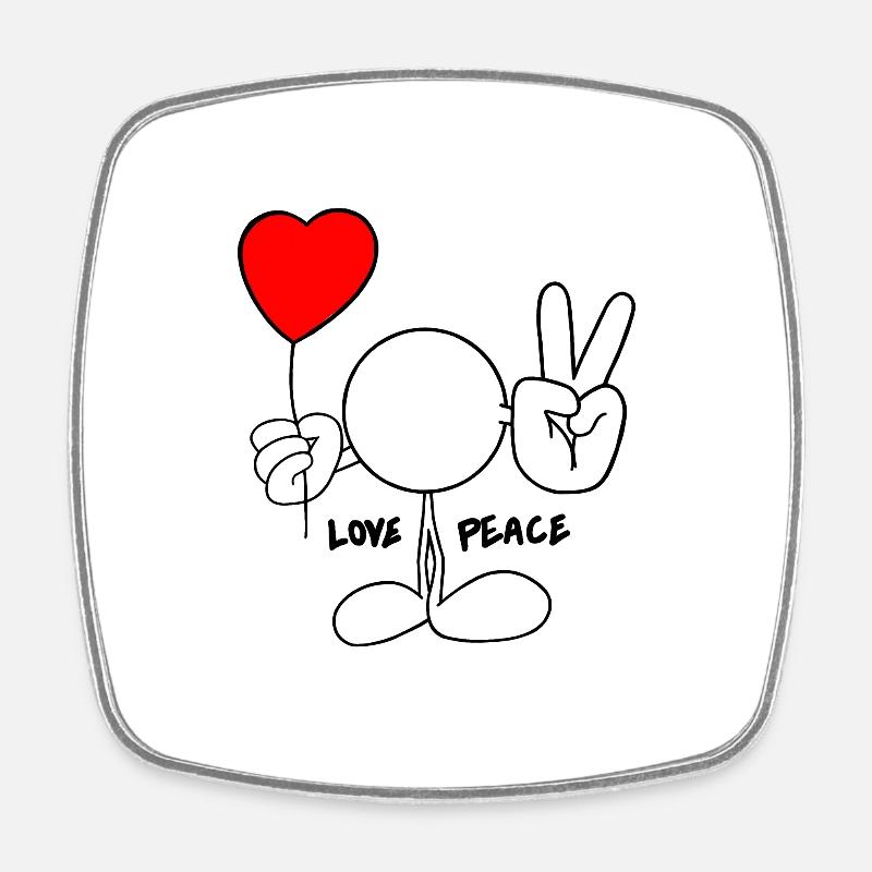 Love & Peace Plain Doodle - Square fridge magnet - white