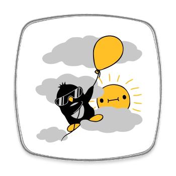 Flying Penguin Balloon Sun - Magnet carré - blanc - Devant