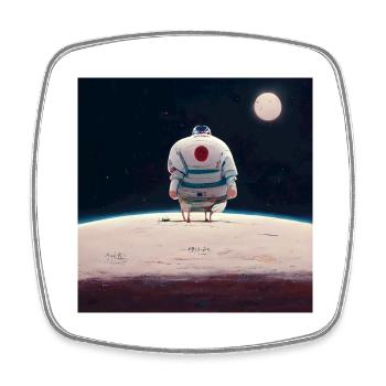 lonely astronaut in space looking at planet home - Viereckiger Kühlschrankmagnet - Weiß - Vorne