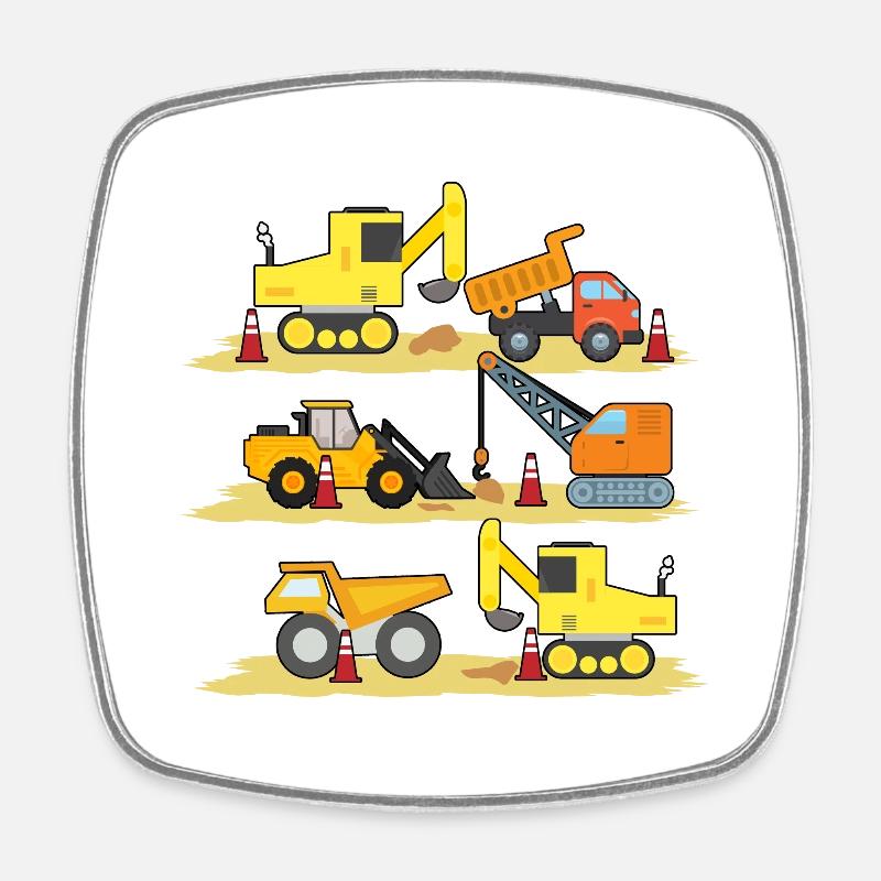 Excavatrice Chantier de construction Ouvrier de construction Camion de construction I Cadeau - Magnet carré - blanc