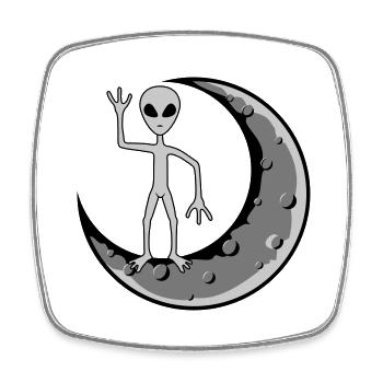 Mond Alien winkt stehend - Viereckiger Kühlschrankmagnet - Weiß - Vorne