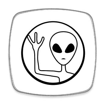 Kreis Alien winkt freundlich - Viereckiger Kühlschrankmagnet - Weiß - Vorne