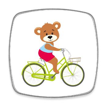 Süßer Cartoon-Bärenjunge fährt Fahrrad - Viereckiger Kühlschrankmagnet - Weiß - Vorne