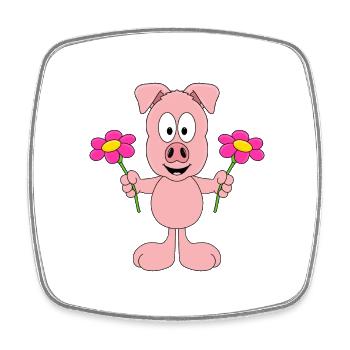 SCHWEIN - BLUMEN - TIER - TIERISCH - LIEBE - LOVE - Viereckiger Kühlschrankmagnet - Weiß - Vorne