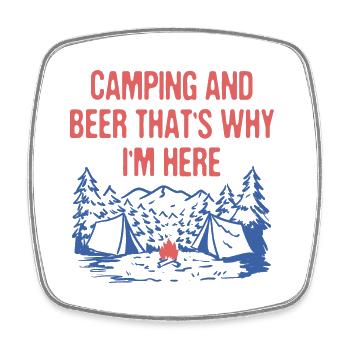 Camping and Beer Camper Drinking Camp Alcoholic - Square fridge magnet - white - Front